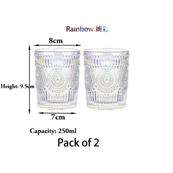 2PCS Romantic Water Glasses, Drinking Glasses Tumblers, Vintage Glassware Set for Juice, Beverages, Beer, Cocktail