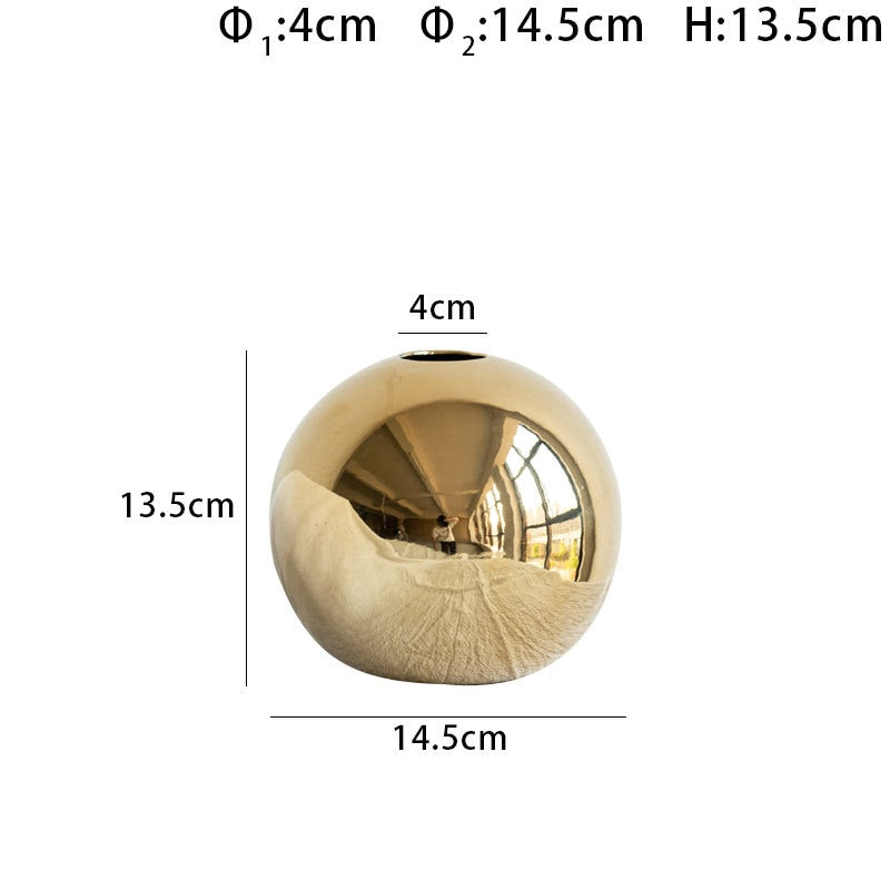 Plating Golden Ball Ceramic Vase Home Decoration Ornaments Crafts  Flower Pot Art Hydroponic Vases Home Decoration Ornament Gift