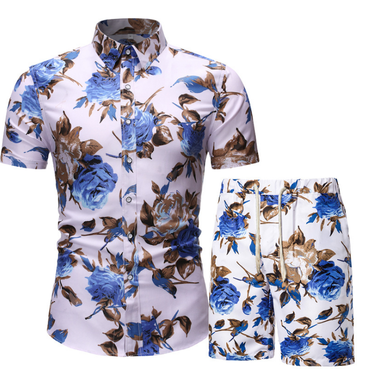 Men Two Piece Suit Set Hawaiian Shirt and Shorts Sets 2021 Summer Short Sleeve Floral Beach Shirts Men Party Vacation Clothing