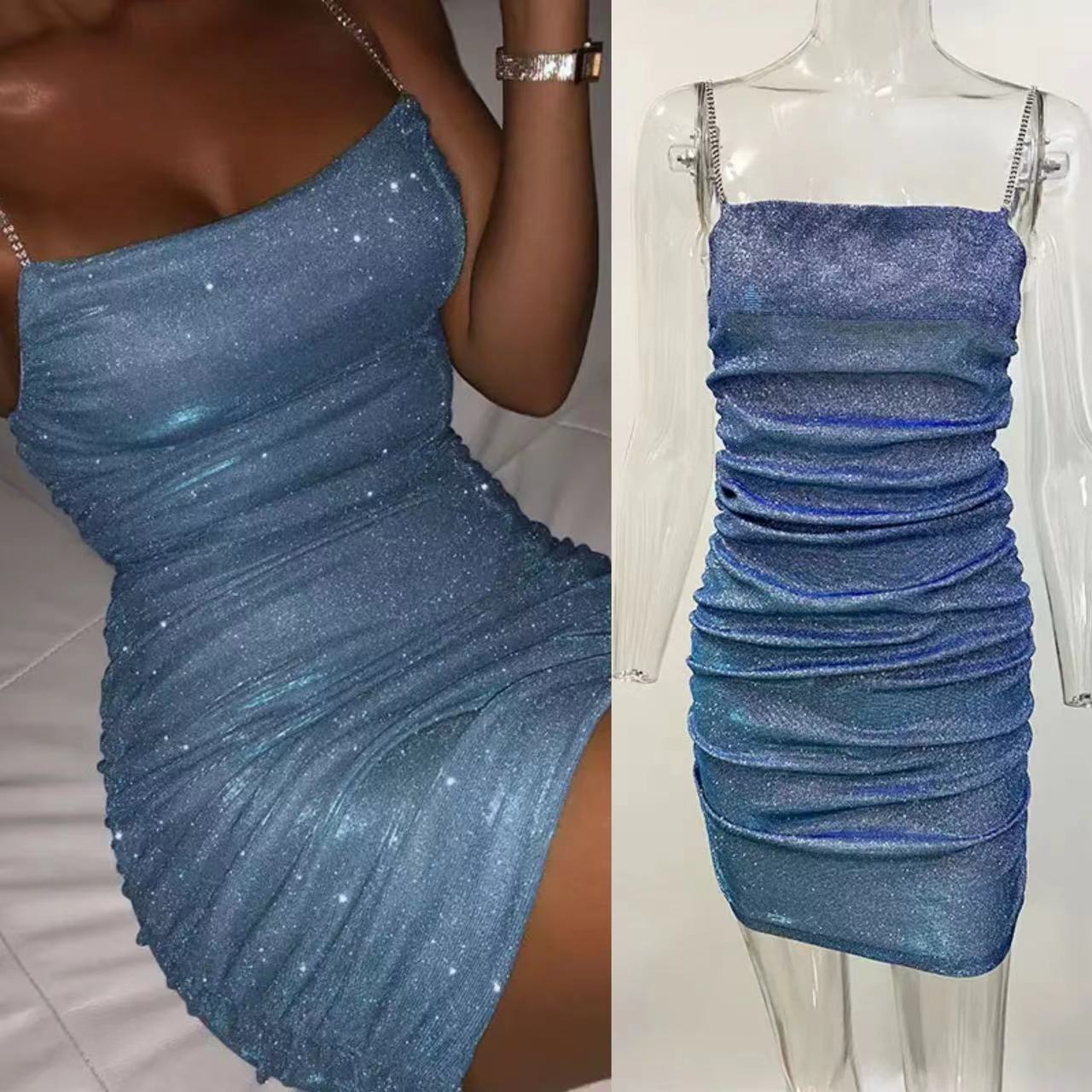 Women's Sparkle Mini Party Sequin Dress Sexy Sequin Glitter Spaghetti Straps Bandage Bodycon Mini Club Party Dress Drop Shipping