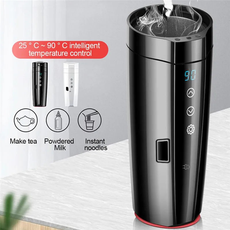 450ml Stainless Steel Car Heating Cup 12v/24v Electric Water Cup LCD Display Temperature Kettle Coffee Tea Milk Heated