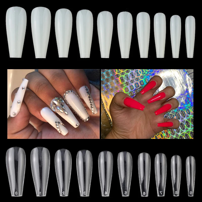 Long Coffin Stiletto Fake Nails ABS New Design Ballerina Nail Art Tips Clear/Natural Fake Nails Tips