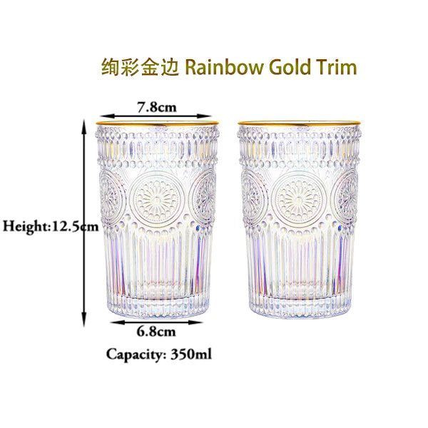2PCS Romantic Water Glasses, Drinking Glasses Tumblers, Vintage Glassware Set for Juice, Beverages, Beer, Cocktail