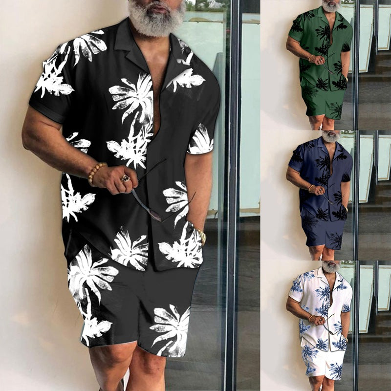 Summer Man Clothes Hawaiian Resort Print Set Men's Shorts Shirt Casual Beach Short Sleeve Two Piece Sets Beach Men Shirts