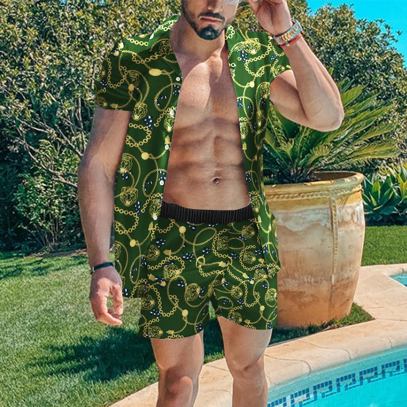 Summer Short Sleeve Shirt Suit Men Fashion Floral Print Hawaiian Shirts + Beach Shorts Casual Beach Clothing Sets Vetement Homme