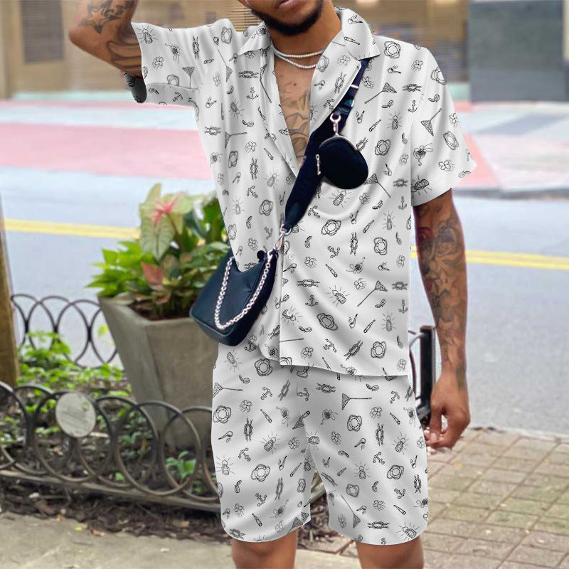 Summer Short Sleeve Shirt Suit Men Fashion Floral Print Hawaiian Shirts + Beach Shorts Casual Beach Clothing Sets Vetement Homme