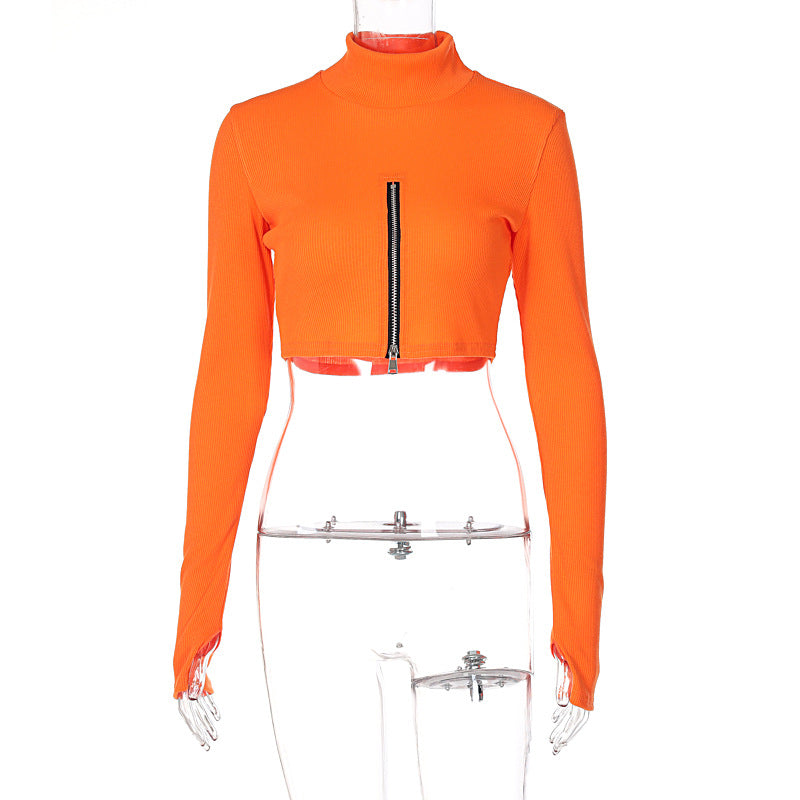 NS033 Orange 2022 New Zipper Wholesale Spring Women Tops T Shirts Sexy Sleeve Top