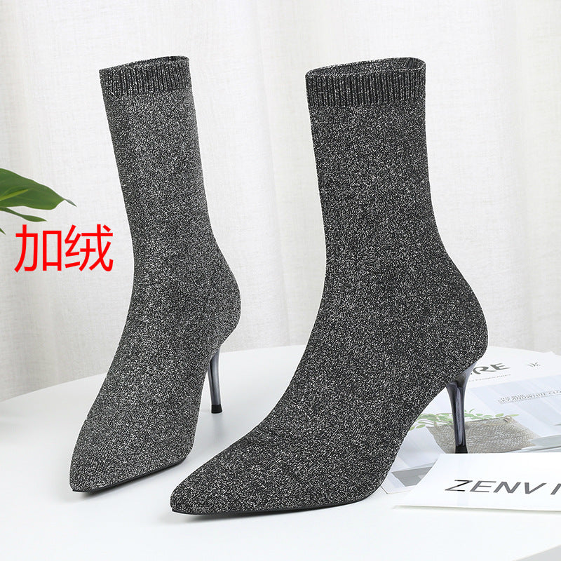 Winter Fashion Pointed Toe Elastic Sock Boots Women Sexy High Heel Ankle Boots