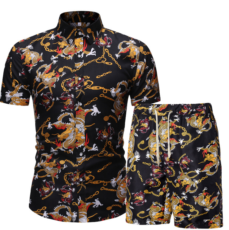 Men Two Piece Suit Set Hawaiian Shirt and Shorts Sets 2021 Summer Short Sleeve Floral Beach Shirts Men Party Vacation Clothing