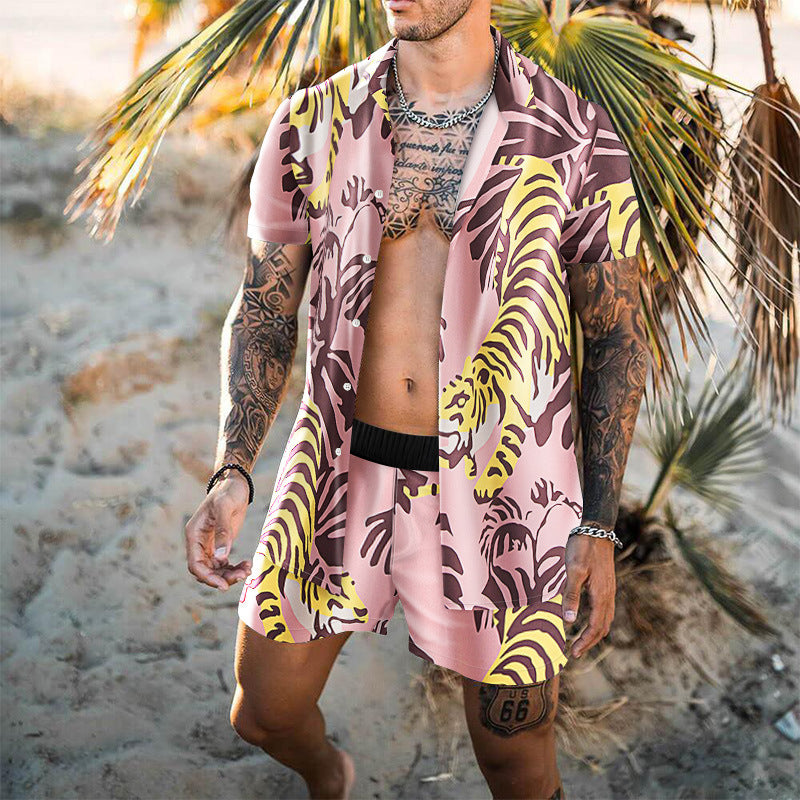 Summer Short Sleeve Shirt Suit Men Fashion Floral Print Hawaiian Shirts + Beach Shorts Casual Beach Clothing Sets Vetement Homme