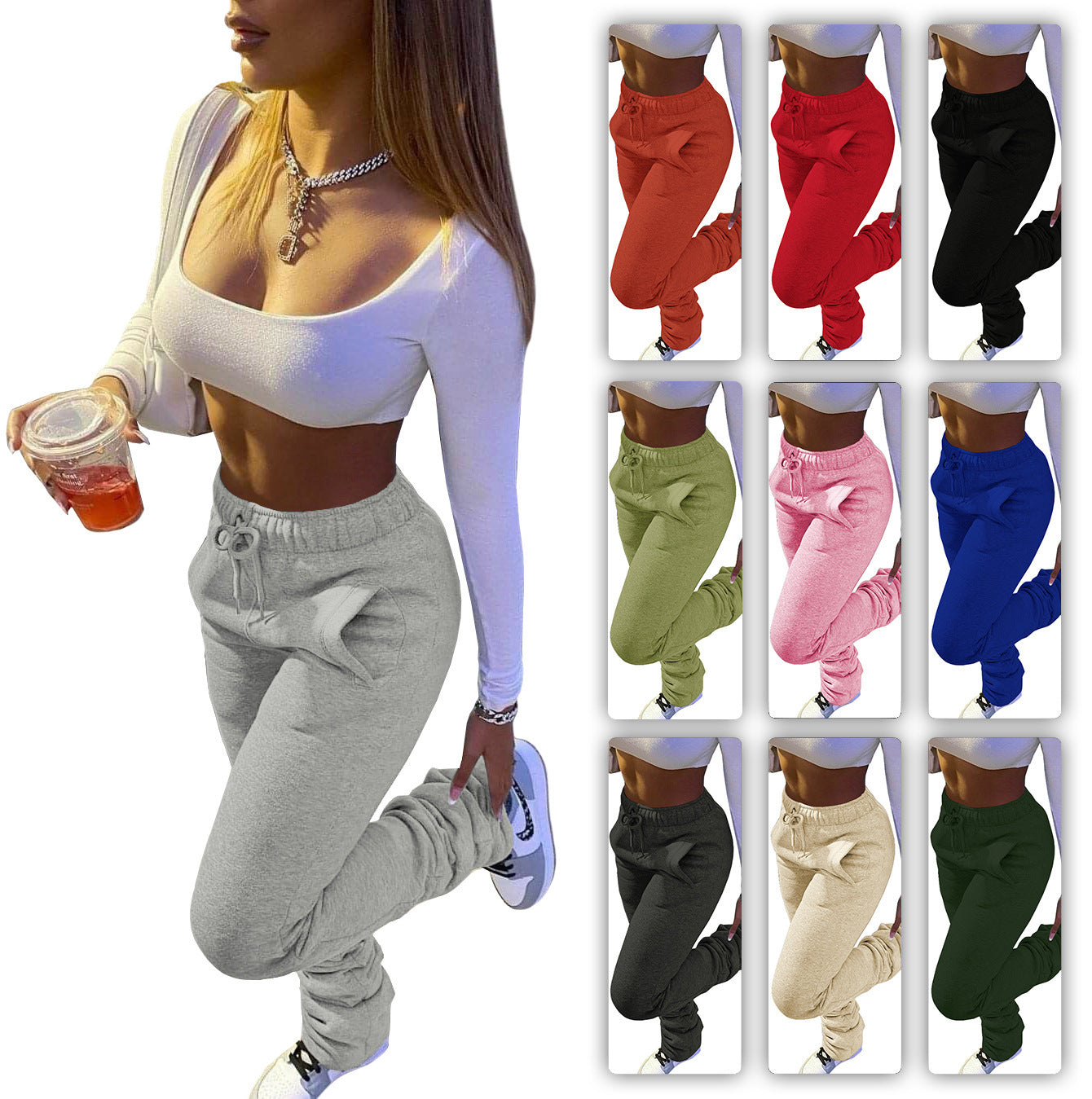Best Selling Quality 9 Colors Winter Jogger Pants Women Fashionable Stacked Pants Fall  Sweat Stacked Leggings