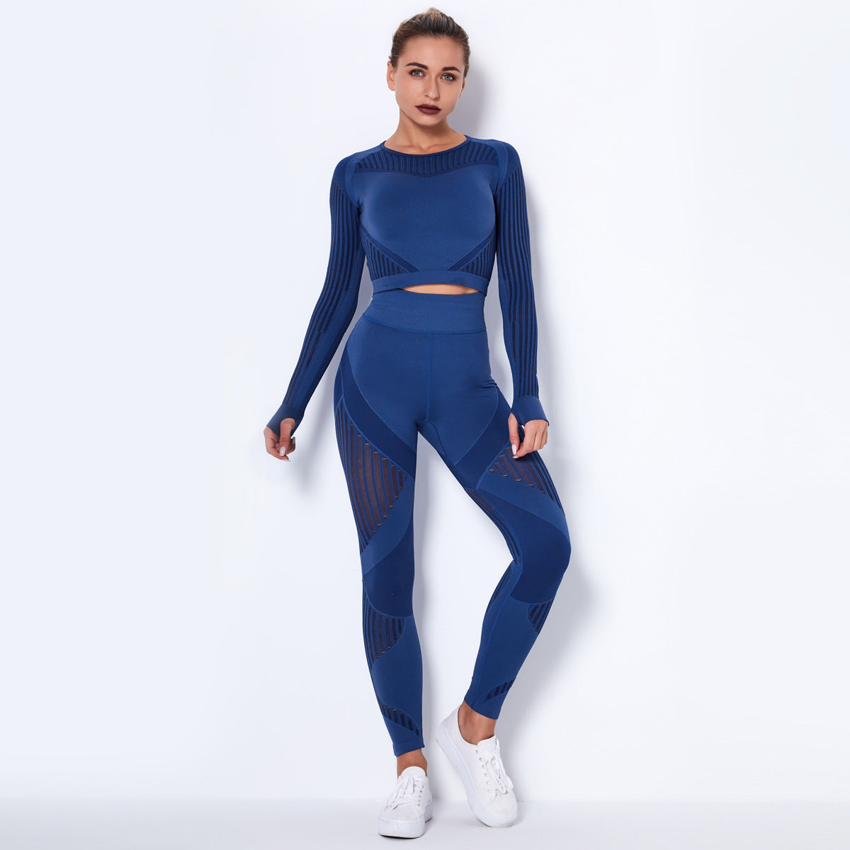 Women 2 Piece Yoga Sets Mesh Breathable Long Sleeve Gym Yoga Wear & Leggings Set Fitness Yoga Wear