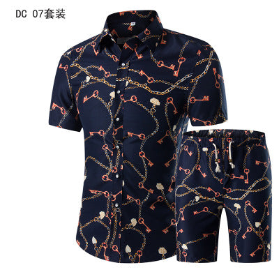 Summer Fashion Hawaiian Clothing Mens Shirt Sets Male Floral Print Shirts+Shorts Set Men Beach Casual Short Sleeve 2 Pieces Sets