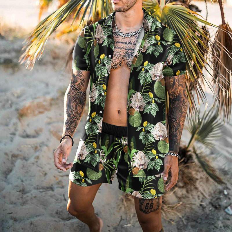 Summer Short Sleeve Shirt Suit Men Fashion Floral Print Hawaiian Shirts + Beach Shorts Casual Beach Clothing Sets Vetement Homme