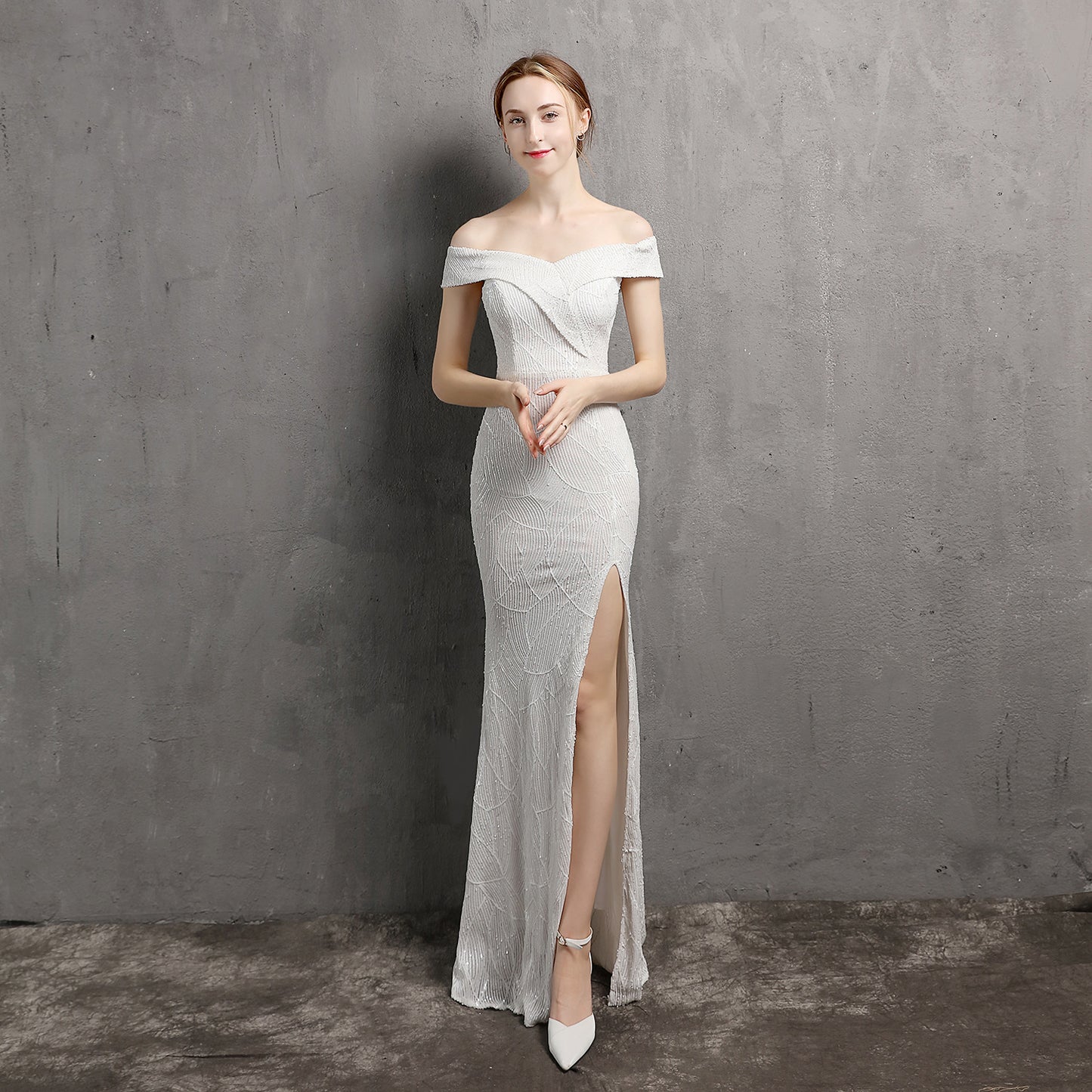 Sequins Sexy Slit Evening Dress Women Elegant Long Party Dress Formal Women Dress
