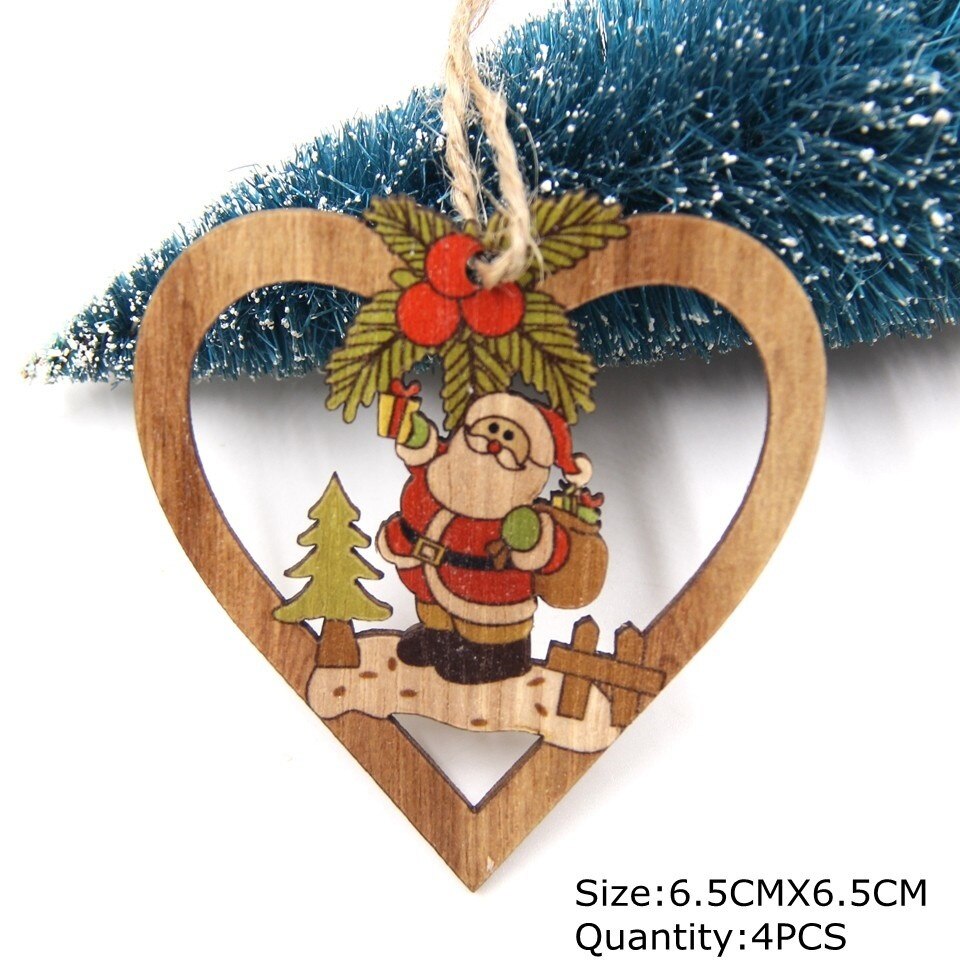 1SET Star Printed Wooden Pendant Ornaments Xmas Tree Ornament DIY Wood Crafts Kids Gift for Home Christmas Party Decoration