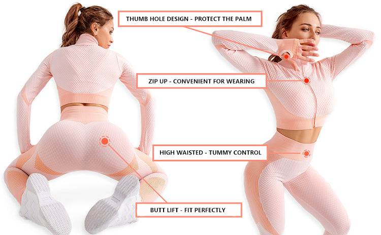Women Activewear 3 Piece Crop Top Fitness Leggings Workout Bra Sports Jacket With Zipper Fitness Yoga Wear Sets for Ladies