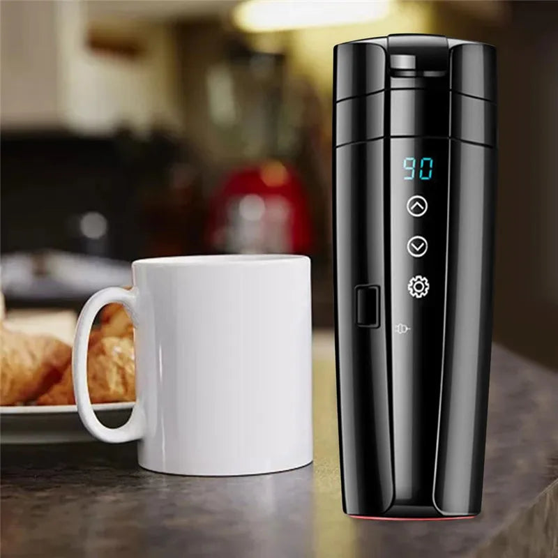 450ml Stainless Steel Car Heating Cup 12v/24v Electric Water Cup LCD Display Temperature Kettle Coffee Tea Milk Heated