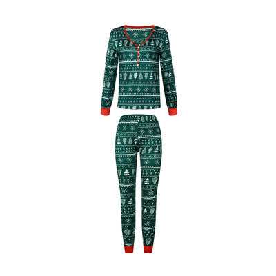 New Design Wholesale Sleeping Wear Christmas Trees Printed Pajamas Color Patchwork Christmas Family Pajama Set