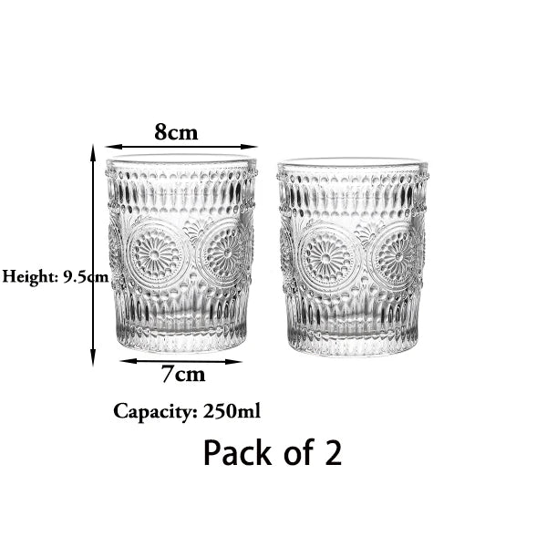 2PCS Romantic Water Glasses, Drinking Glasses Tumblers, Vintage Glassware Set for Juice, Beverages, Beer, Cocktail