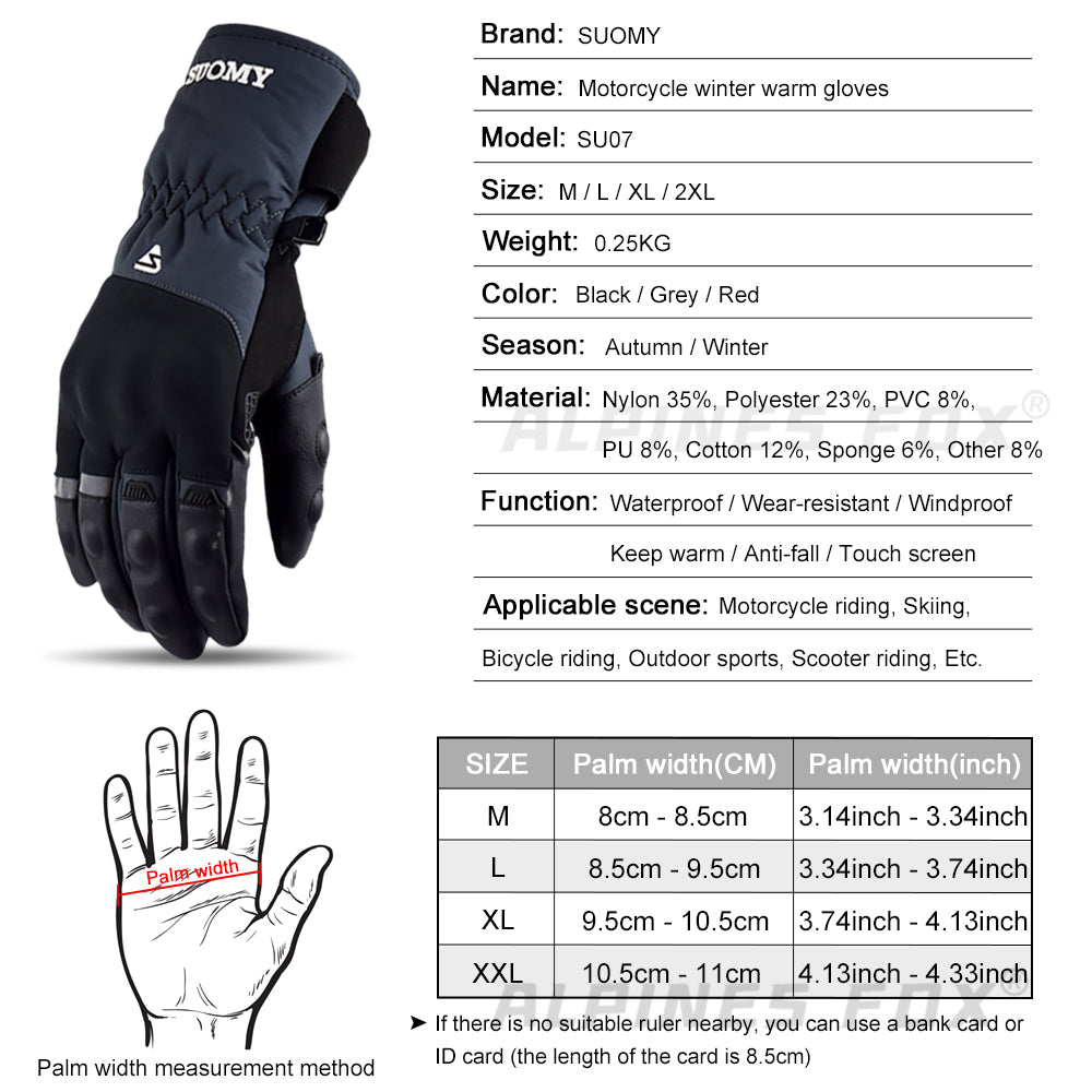 SUOMY 100% Waterproof Motorcycle Gloves Winter Warm Moto Protective Gloves Touch Screen Gant Moto Guantes Motorbike Riding Glove