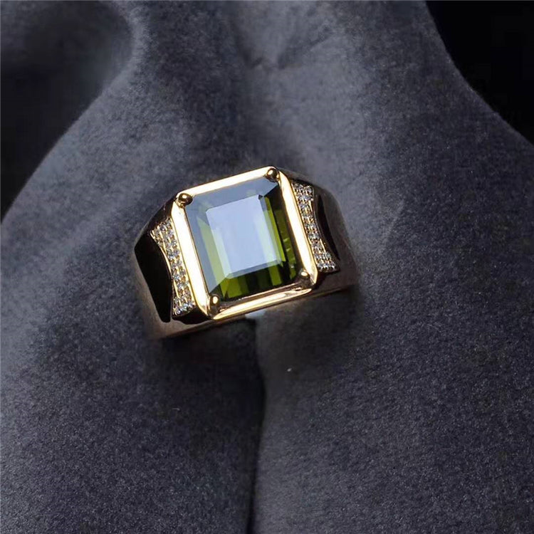 Gemstone Fine Jewelry Manufacturer Wholesale Classic 3.35ct Natural Green Tourmaline Men Ring Jewelry 18K Real Yellow Gold