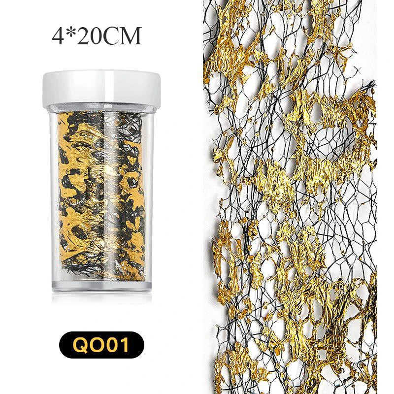 Gold Aluminum Foils 3D Mesh Nail Stickers Stripe Line Nail Art Decal Wraps Slider Manicure DIY Nail Art Decoration Accesorios