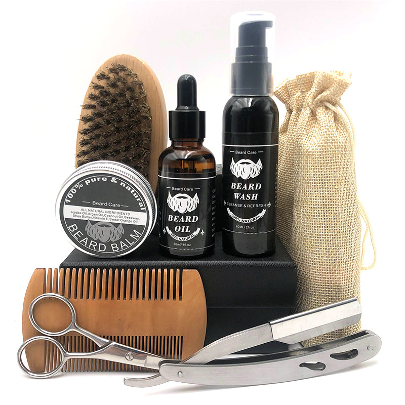 Customize Organic Men's Grooming Care Growth Beard Oil Trimmer Set Beard Growth Kit Packaging for Men Grooming Care
