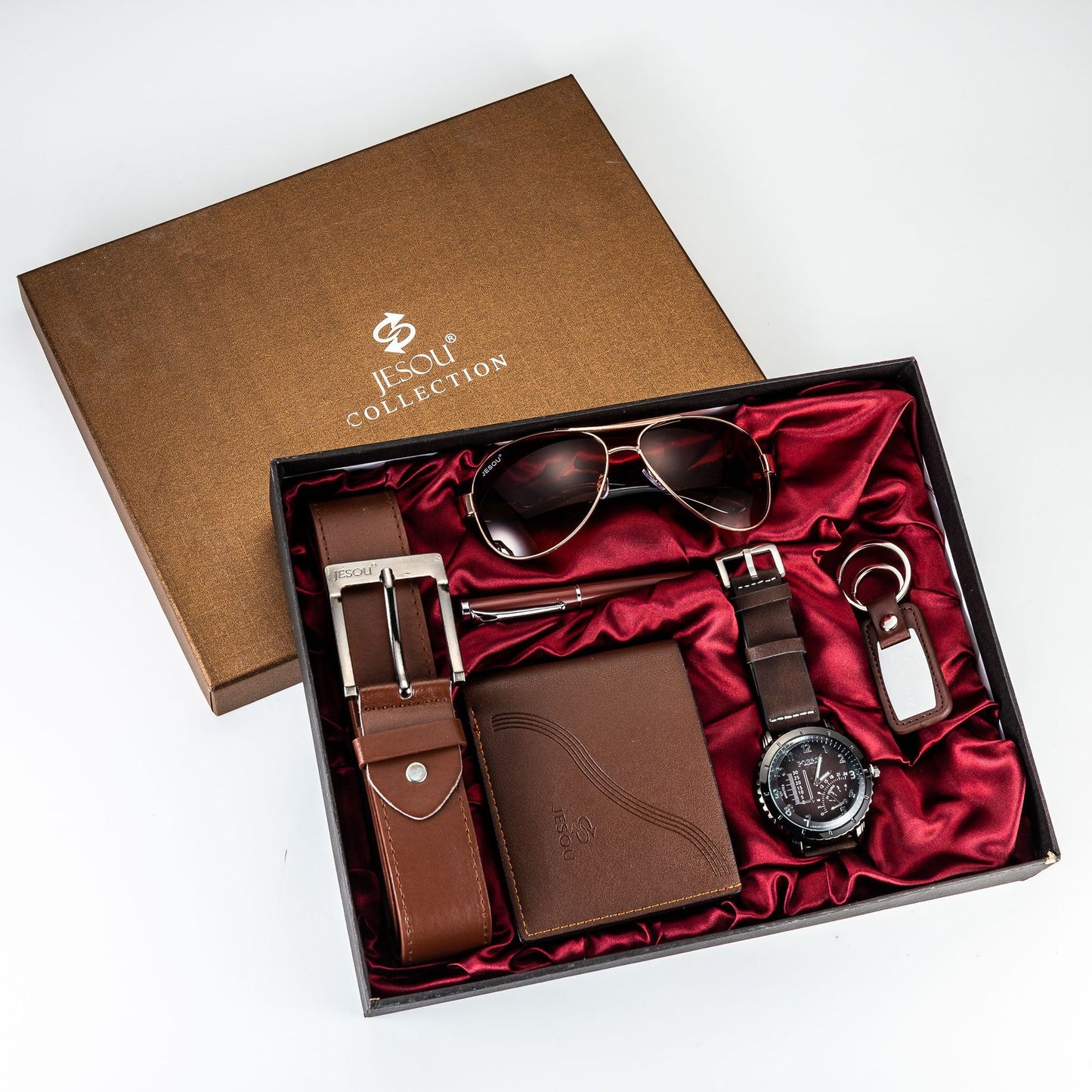 Wholesale Popular Men's Gift Set Luxury Quartz Watch and Belt Wallet 6pcs/Set Male Clock Fashion Leather Wristwatch