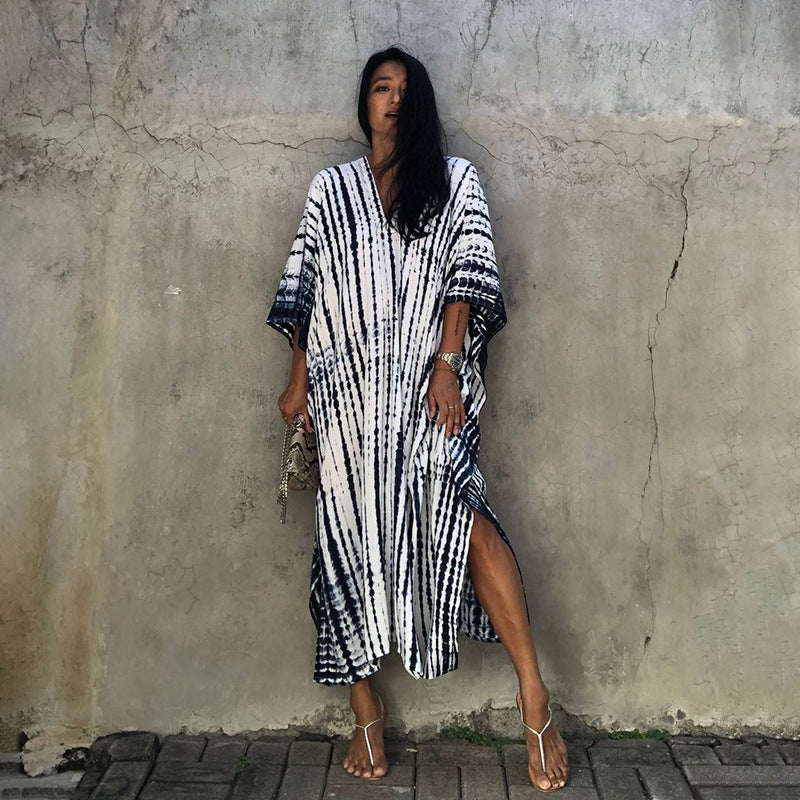 Wholesale Tie Dye Boho Kimono Beach Cover Up Cotton Sarong Beachwear Dress Ladies Kaftan