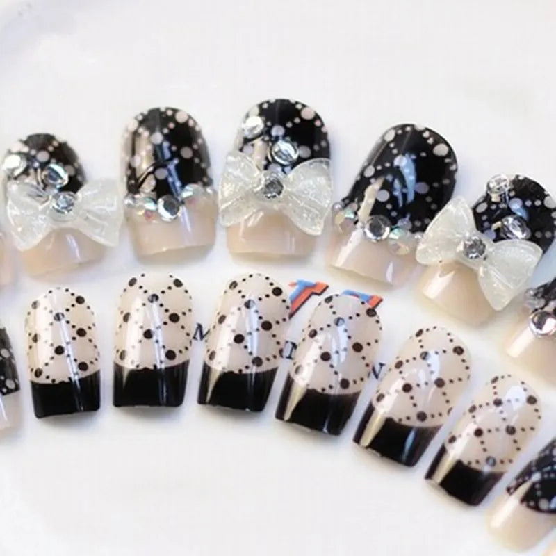 24pcs False Nails Floral Beads Decorated Artificial Nail Tips Bride Reusable Fingernails Fake Nail Press on Nail накладные ногти