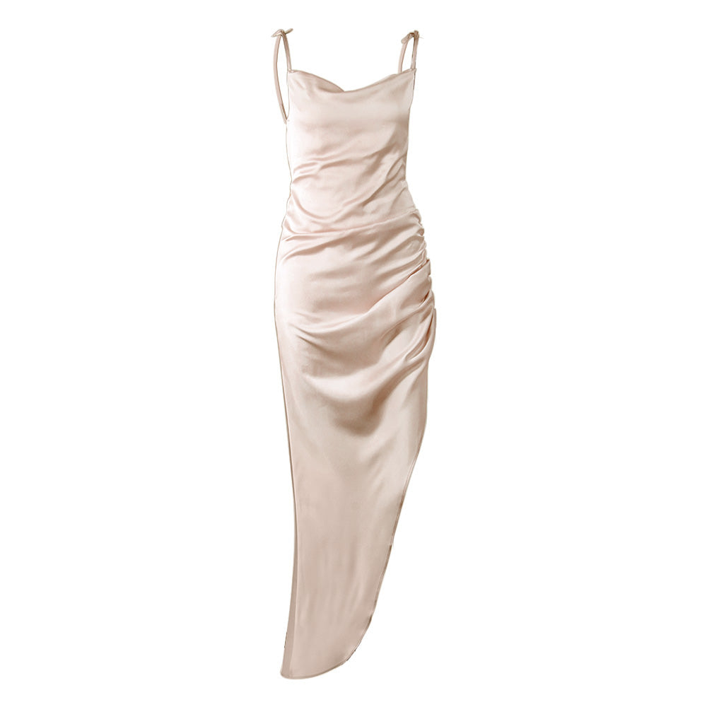 2021 Ladies Long Sexy Night Dresses for Woman Spaghetti Strap  Party Dresses Elegant Split Satin Dress