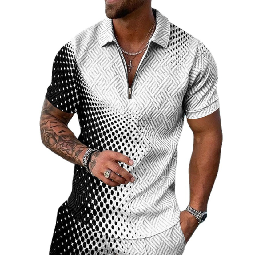 Men's Casual Pattern Print Short Sleeve Zipper Polo Shirt 2022 Brand Men Short-Sleeved Summer Shirt Clothing