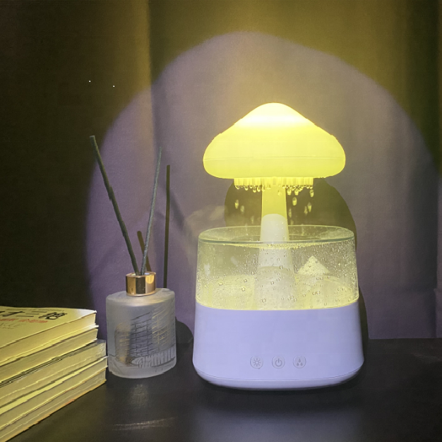 2023 Guangdong New Product Water Drip Sound Cloud Raindrop Humidifier Baby Room Night Light Mushroom Light Steam Humidifier