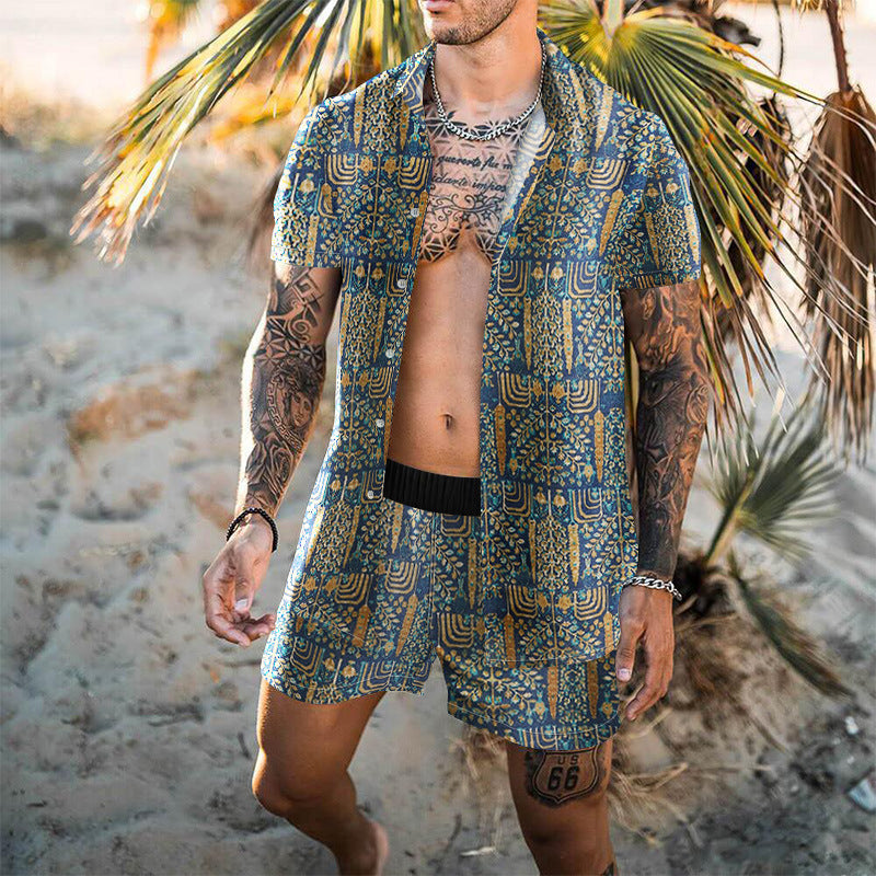 Summer Short Sleeve Shirt Suit Men Fashion Floral Print Hawaiian Shirts + Beach Shorts Casual Beach Clothing Sets Vetement Homme
