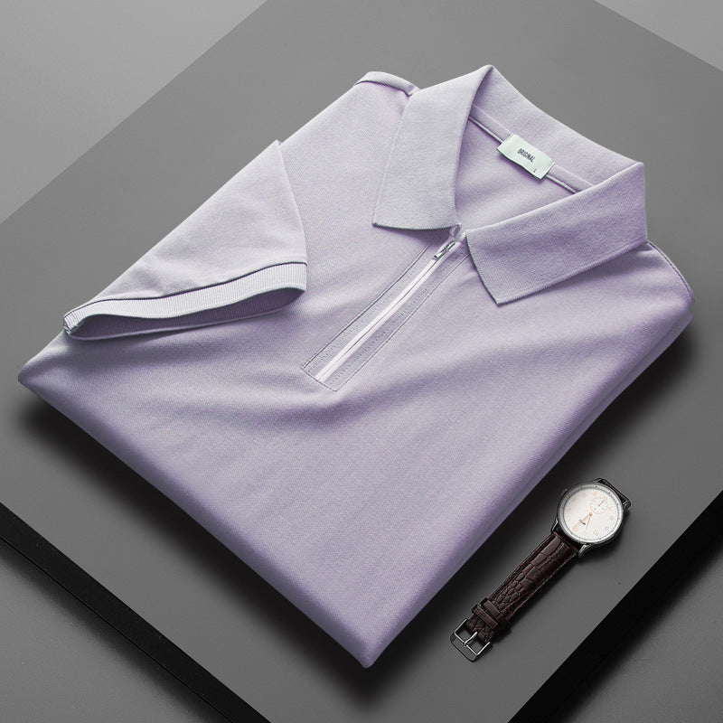 Polo Shirt Men's New Loose Mercerized Cotton Trendy Solid Color Casual Polo Collar Half Sleeve Wholesale