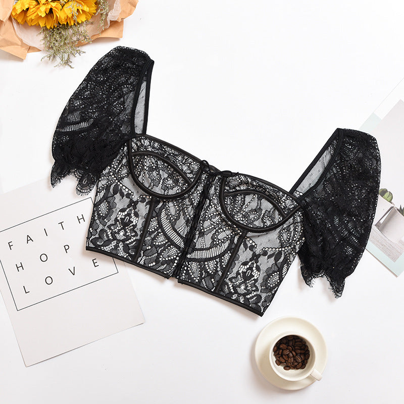 Hot Sale Lace Sexy Mesh Bra Crop Top Nighty Street Style Strappy Slim T-Shirt