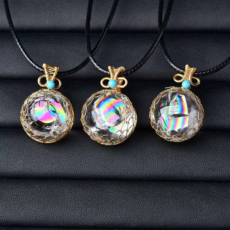 Natural Clear Quartz Aura Ball Shape Quartz Mineral Jewelry Healing Stone for Men Women Jewelry Gift
