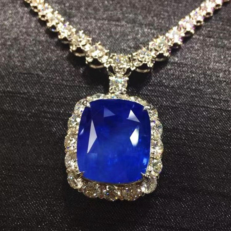 Rare Collection 18k Gold Precious Gemstone Jewelry 41.33ct Natural BURMA Cornflower Blue Sapphire Pendant Necklace