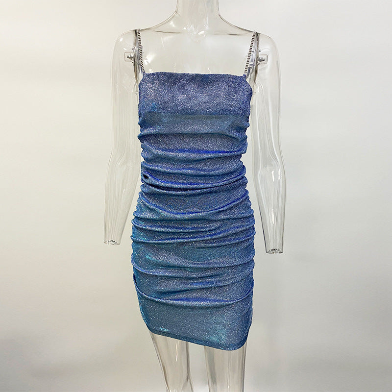 Women's Sparkle Mini Party Sequin Dress Sexy Sequin Glitter Spaghetti Straps Bandage Bodycon Mini Club Party Dress Drop Shipping