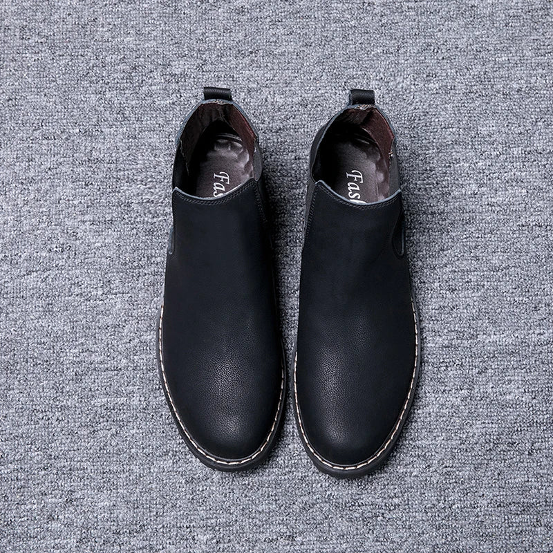 Men High Ankle Cow Leather Boots for Man Casual American Chelsea Boot Male Flat High Top Cowhide Shoes
