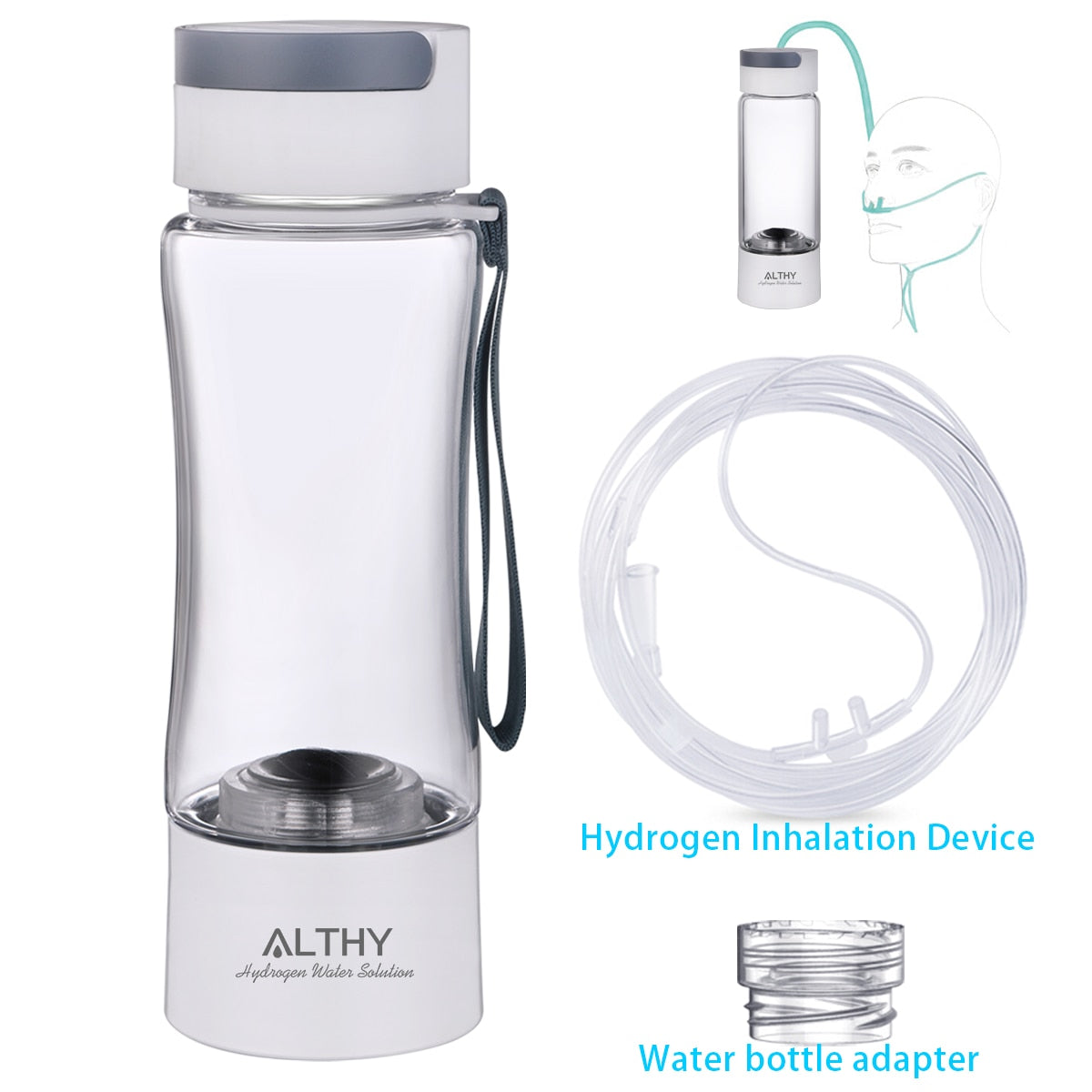 ALTHY Hydrogen Rich Water Generator Bottle Cup - DuPont SPE PEM Dual Chamber Maker Lonizer - H2 Inhalation Device