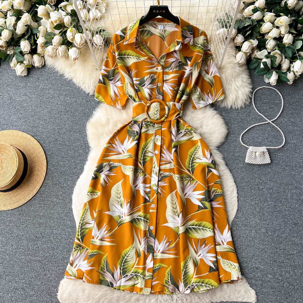 New 2023 Floral Sexy Slash Neck One Shoulder Elegant Vacation Chiffon Ruffle Dress