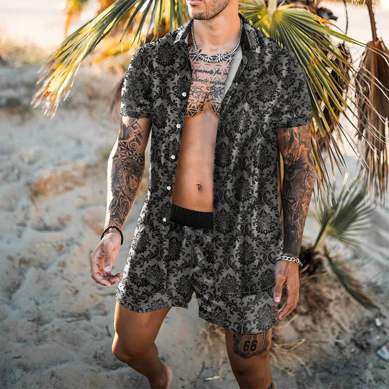 Summer Short Sleeve Shirt Suit Men Fashion Floral Print Hawaiian Shirts + Beach Shorts Casual Beach Clothing Sets Vetement Homme