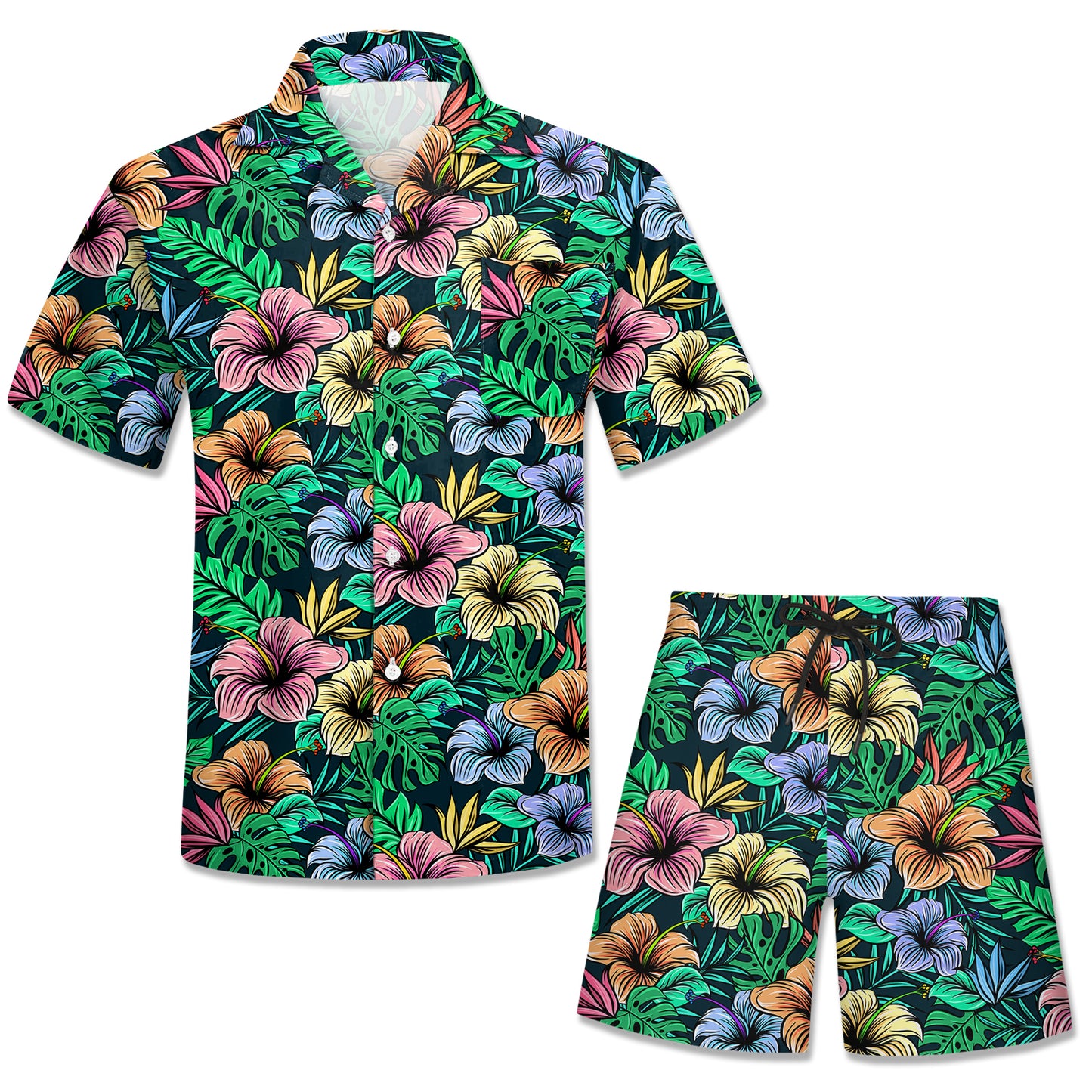 Custom Your Graphic Shirts Men Short Sleeve Two Pieces Set Sublimation Printing Mens Floral Hawaiian Shirt and Shorts Set
