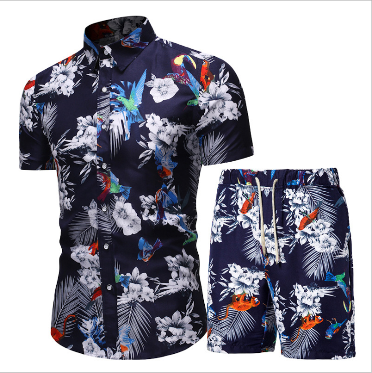 Men Two Piece Suit Set Hawaiian Shirt and Shorts Sets 2021 Summer Short Sleeve Floral Beach Shirts Men Party Vacation Clothing