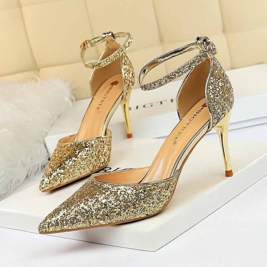 S994F High-Heel Shallow Mouth Pointed Toe Sparkling Sequins Sexy Slim Women Wedding Luxury Shoes