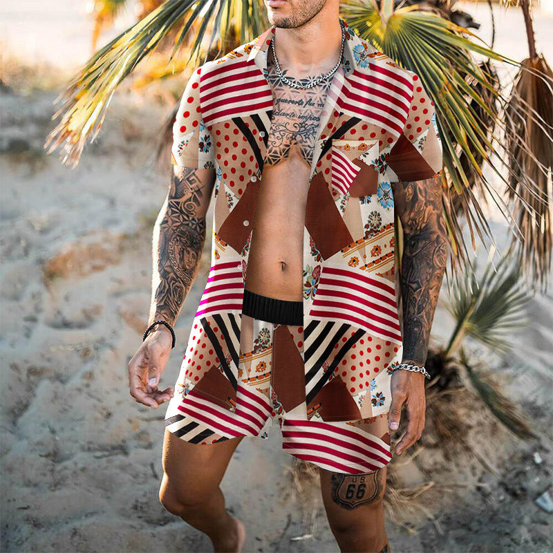 Summer Short Sleeve Shirt Suit Men Fashion Floral Print Hawaiian Shirts + Beach Shorts Casual Beach Clothing Sets Vetement Homme