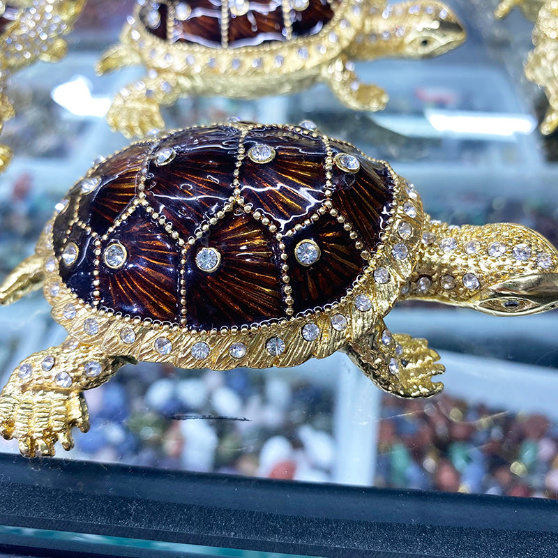 New Product Zinc Alloy Jeweled Crystal Turtle Shape Metal Jewelry Storage Box for Sale