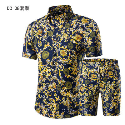 Summer Fashion Hawaiian Clothing Mens Shirt Sets Male Floral Print Shirts+Shorts Set Men Beach Casual Short Sleeve 2 Pieces Sets